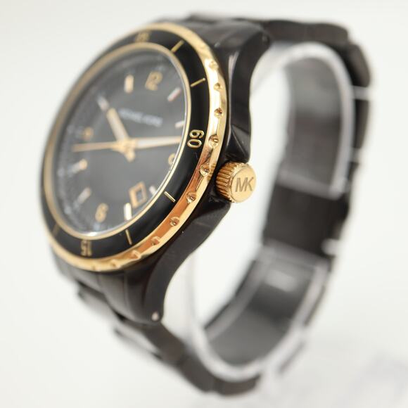 Michael Kors Mens Black Gold Tone Date 42mm Watch Date 6.5" Bracelet New Battery - Picture 9 of 11